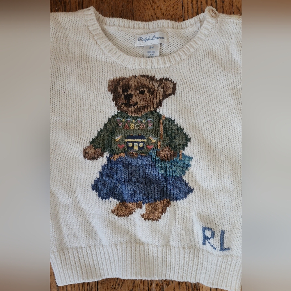 Polo Ralph Lauren Girls Pink Knitted Sweater with Teddy 18M